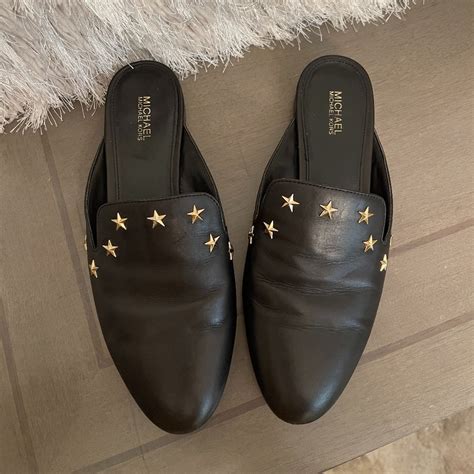 Michael Kors Natasha Starr Mules Black Leather Star Studded 